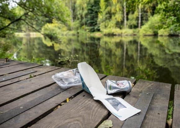 New Lanark World Heritage Site attracts visitors from all over the country and much further afield but people don't always bin their litter, as shown here on the banks of the Clyde.