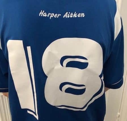 The Bo'ness United Community Football Club 2007's match kit with Harper’s name on the back.
