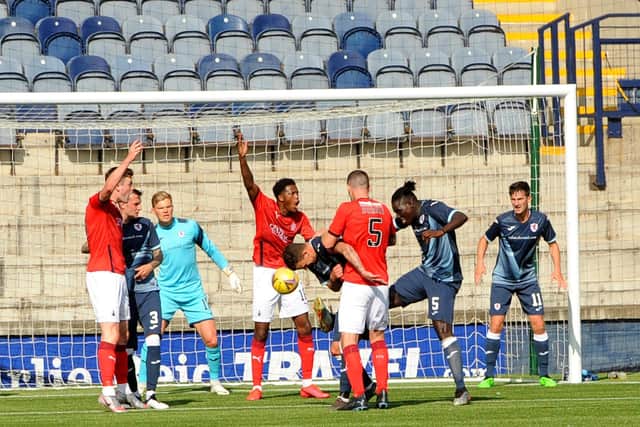 Falkirk get a penalty for handball. Picture: Fife Photo Agency