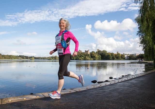 Tracey Curle from Linlithgow, out and about running in Linlithgow as she prepares for the virtual London Marathon on Sunday.Picture Robert Perry.