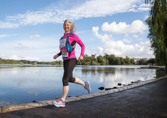 Tracey Curle from Linlithgow, out and about running in Linlithgow as she prepares for the virtual London Marathon on Sunday.
Picture Robert Perry.