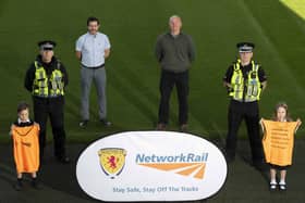 Training sessions...not only to learn silky skills but key rail safety messages. Pictured at the launch event at Easter Road are (l-r) Alfie Hocknull, Stuart Livingstone, Paul McNeil, Mark Henderson, Bryan O'Neill and Zoe Hocknull 

(Pic: Paul Devlin)