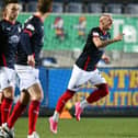 Callumn Morrison is all smiles after netting Falkirk's winner seconds into the second half. Pic by Michael Gillen.