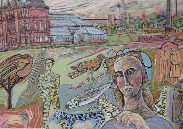 The poster for the Paths to Other Places: Drawing Parallels exhibition, a collection of works by James Cosgrove.