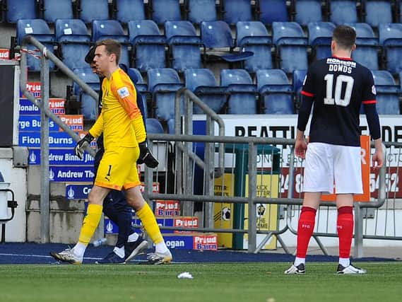 Robbie Mutch troops off after his dismissal against Forfar (Pic by Michael Gillen)