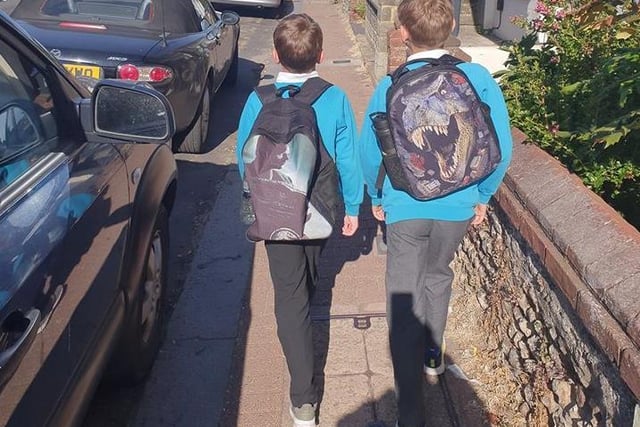 Georgie Rose Hammer sent this photo of her sons on their first day back to school since the lockdown began