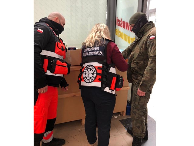 Medics checking through supplies