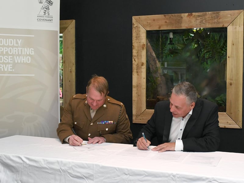 The covenant was signed by Steve Nichols, the Chief Executive of Lincolnshire Wildlife Park, and Major Mitch Pegg, Officer Commanding of the 3rd Battalion The Royal Anglian Regiment.