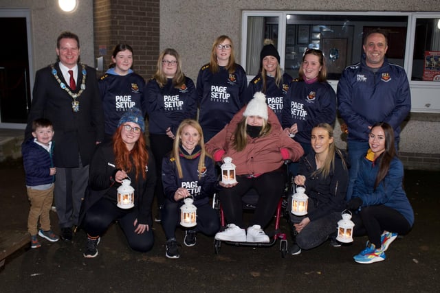 Representatives from Banbridge RFC's Women's squad who helped organise the vigil in memory of Ashling Murphy, along with ABC Council Lord Mayor Glenn Barr. 20300am