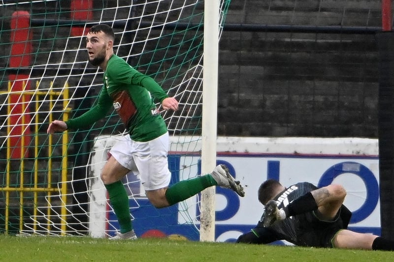 Jamie McDonagh wheels away after levelling things up for Glentoran