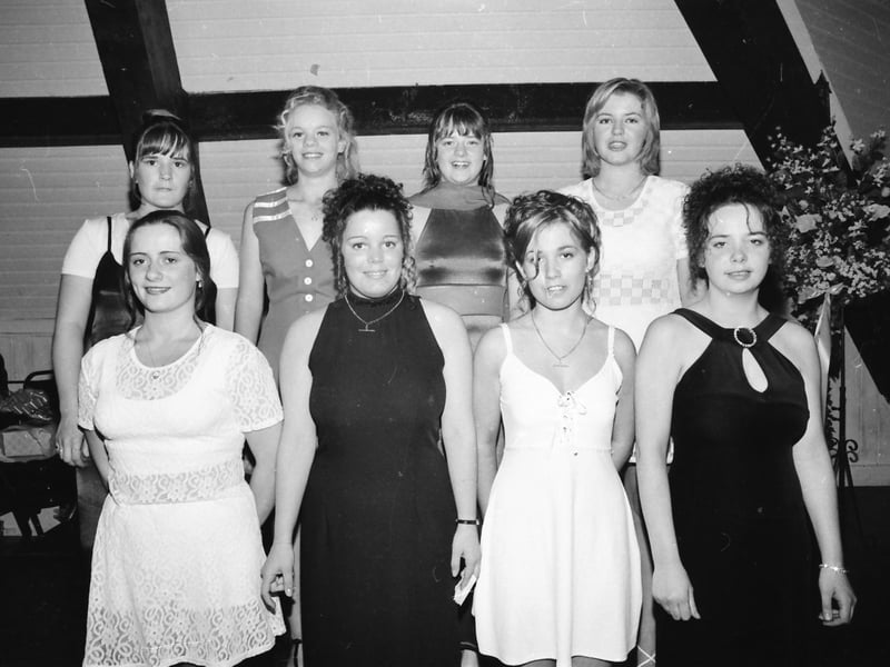 A group of competitors in the ‘Miss Ballymagroarty’ competition that was held in Rafters in August 1996.