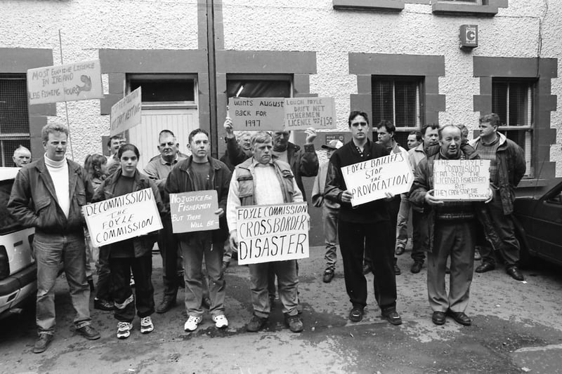 Salmon fishermen picket the Foyle Fisheries Commission office in Derry in August 1996.