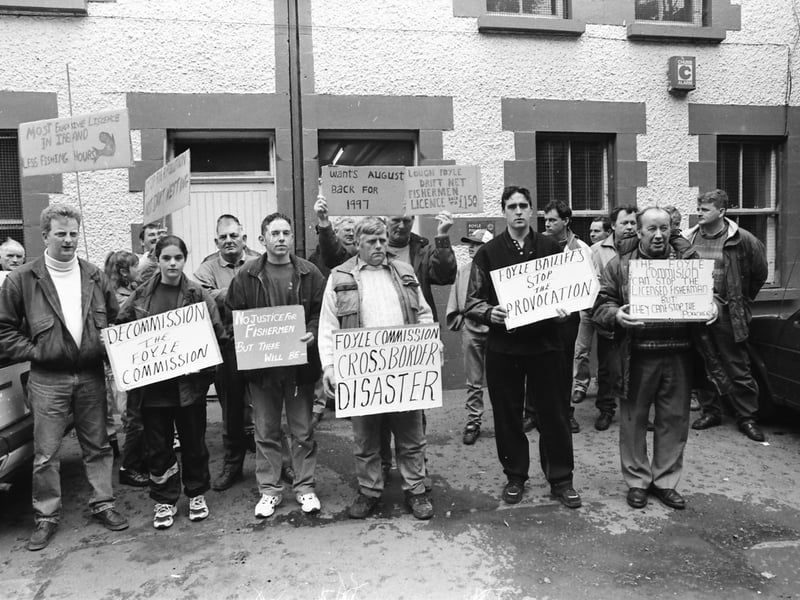 Salmon fishermen picket the Foyle Fisheries Commission office in Derry in August 1996.