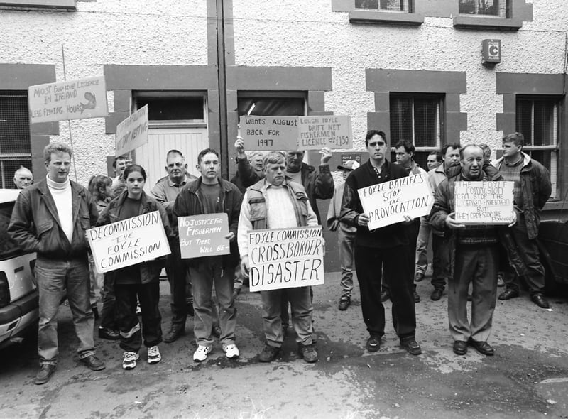 Salmon fishermen picket the Foyle Fisheries Commission office in Derry in August 1996.