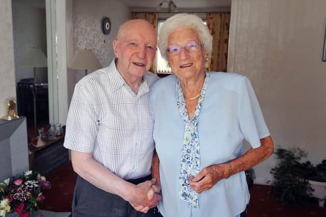 Larbert husband and wife Tom and Margaret Walker are celebrating their Platinum Wedding. Picture: Michael Gillen.