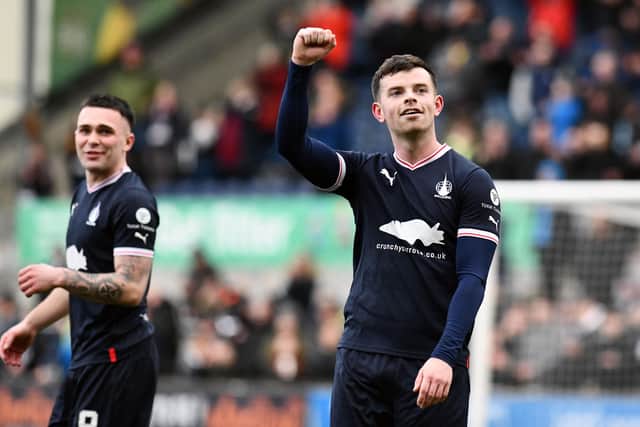 Falkirk's Craig McGuffie admits he was overcome with emotion after netting his first senior career hat-trick against Peterhead (Pictures by Michael Gillen)