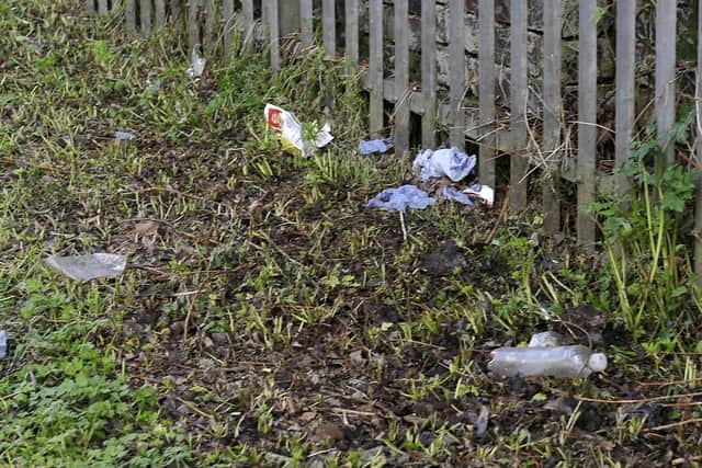 A litter problem in Hallglen is building due to the misuse of bins, according to Falkirk Council. Picture: Michael Gillen.