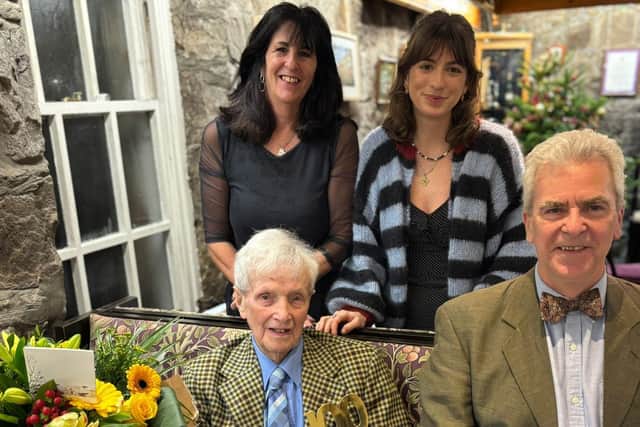 John celebrated his 100th birthday with Gary, Carolyn and Natalie.