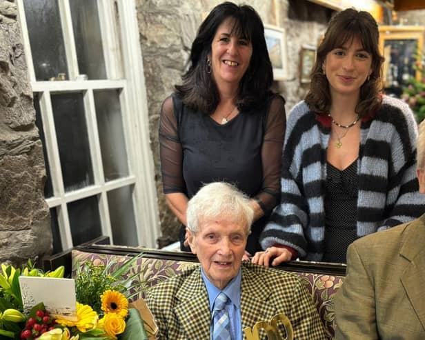 John celebrated his 100th birthday with Gary, Carolyn and Natalie.