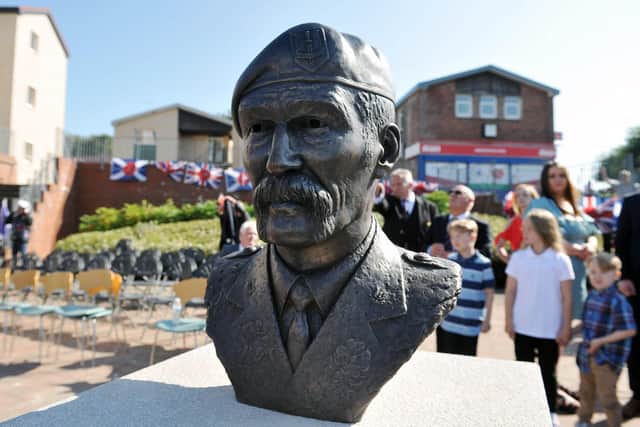 The memorial bust to Special Forces serviceman John McAleese MM from Laurieston which was created by Denny artist Helen Runciman