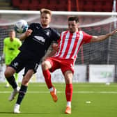 Donaldson in action for Falkirk against Airdrieonians this season (Pic Michael Gillen)