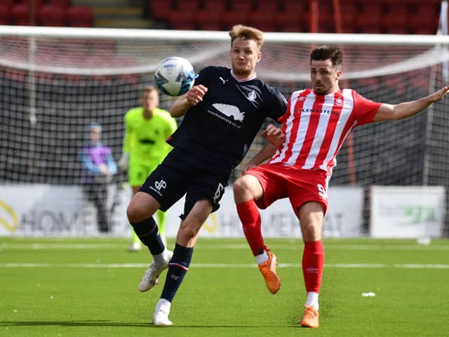 Donaldson in action for Falkirk against Airdrieonians this season (Pic Michael Gillen)