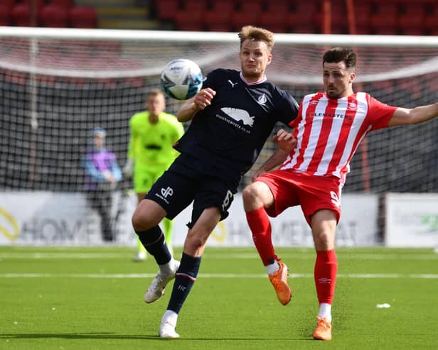 Donaldson in action for Falkirk against Airdrieonians this season (Pic Michael Gillen)