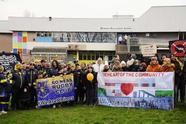 People protest at planned closure of Bo'ness Recreation Centre. Pic: Alan Murray