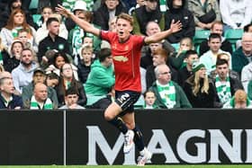 Falkirk ace Finn Yeats celebrates his goal against Celtic last Sunday (Photo: Michael Gillen)