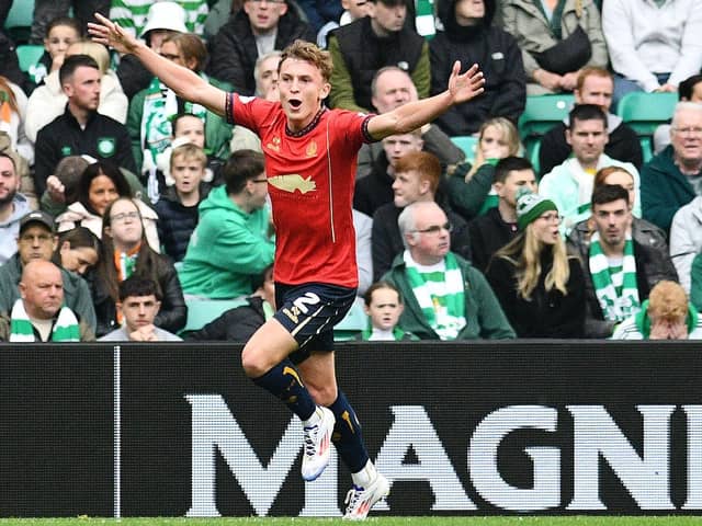 Falkirk ace Finn Yeats celebrates his goal against Celtic last Sunday (Photo: Michael Gillen)