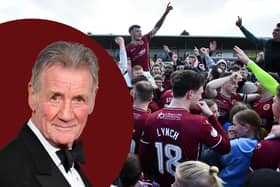 Sir Michael Palin has congratulated Stenhousemuir after they secured the League Two title on Saturday (Photo: Michael Gillen; inset, Getty Images)
