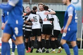 Tony Coutts' goal extends East Stirlingshire's lead against Tranent (Photo: Michael Gillen)
