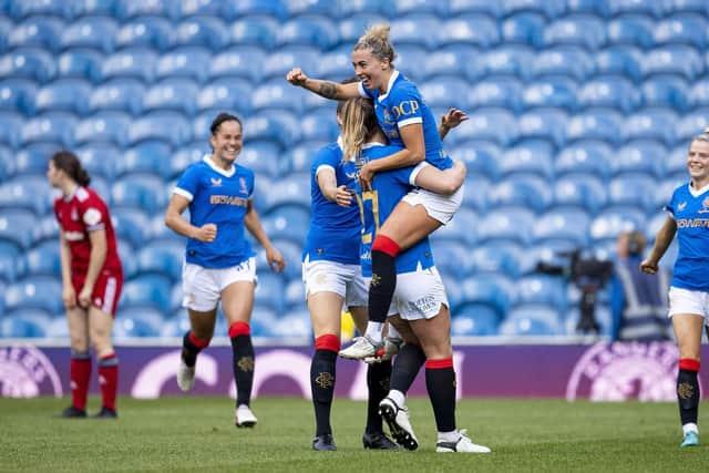 Redding's Nicola Docherty celebrates scoring Rangers third goal of the match (Photo: Ross MacDonald/SNS Group)