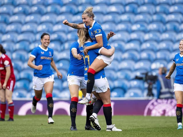 Redding's Nicola Docherty celebrates scoring Rangers third goal of the match (Photo: Ross MacDonald/SNS Group)