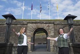 Stirling Castle staff Gaby Gordon , left, and Alison Hope welcome visitors back to the famous fortress