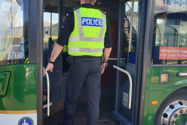 Police officers have stepped up Gateway patrols, boarding service buses to check on anti-social behaviour in West Lothian. Pic: Police Scotland