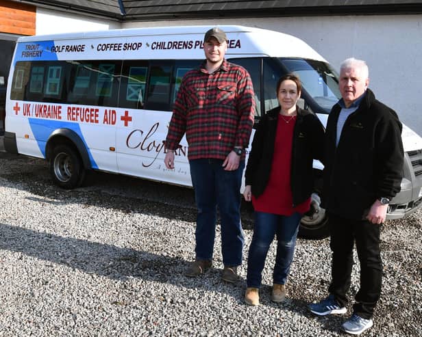 Cloybank owner John Penman will travel to Poland with David Wright, apprentice joiner after Carolanne Cowan, John's daughter and Cloybank supervisor, helped them pack the donations into their minibus. Pic: Michael Gillen