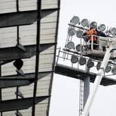 Falkirk FC's fixture versus Airdrieonians has been switched from Saturday to Sunday due to structural damage to a floodlight tower at The Falkirk Stadium. Picture: Michael Gillen.