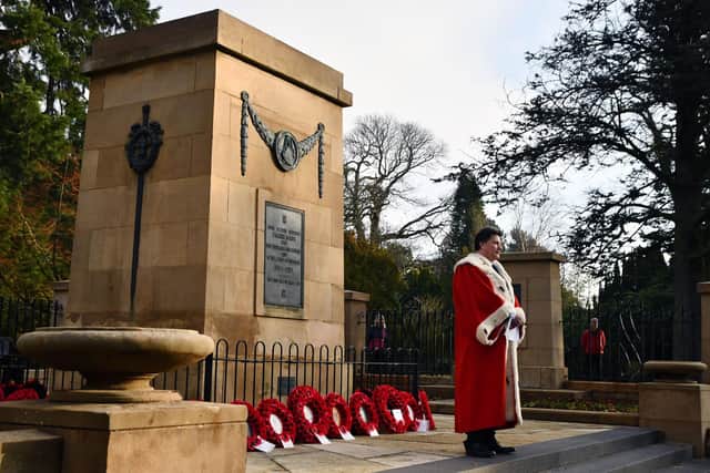 Provost Robert Bissett at last year's Remembrance Sunday service at Falkirk cenotaph. Pic: Michael Gillen