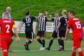 Joe McGuckin celebrates after putting Dunipace 1-0 up against Kirkcaldy (Pics by Scott Louden)
