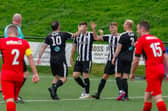 Joe McGuckin celebrates after putting Dunipace 1-0 up against Kirkcaldy (Pics by Scott Louden)