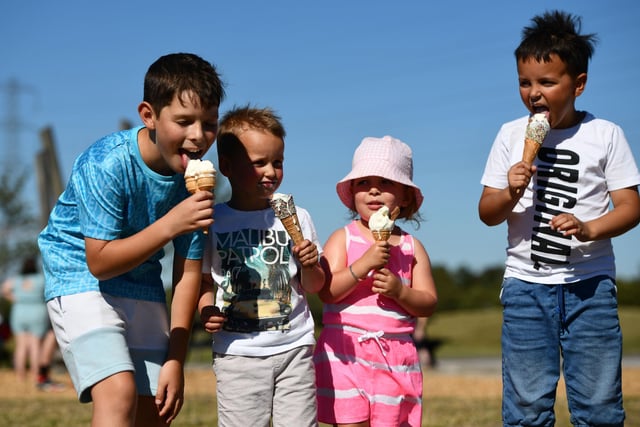 Enjoying the sunshine ... and the ice-cream are Cohen MacGillivray, 10, Blair Turner, four, Naiyah MacGillvray, four, and Harris Turner, six