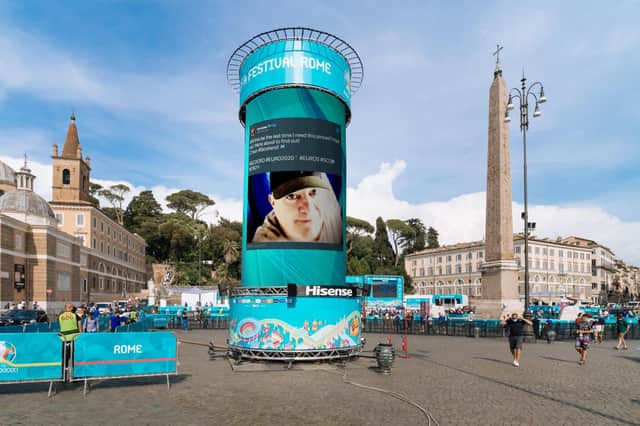 The tweet on screen at the Euro 2020 fanzone in Rome
