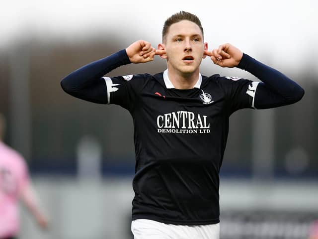 TNS striker Declan McManus enjoyed a stunning loan spell at Falkirk during the 2019/20 campaign, scoring 24 goals after making the move south from Ross County (Photo: Michael Gillen)