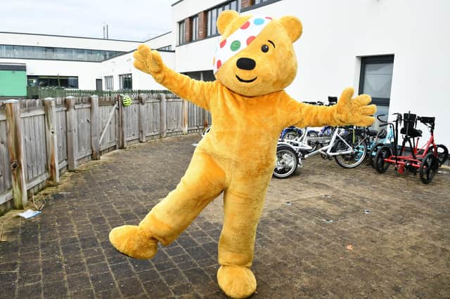 Pudsey Bear has turned up to join in the Children in Need celebrations at a Grangemouth school - but he can't find any pupils.