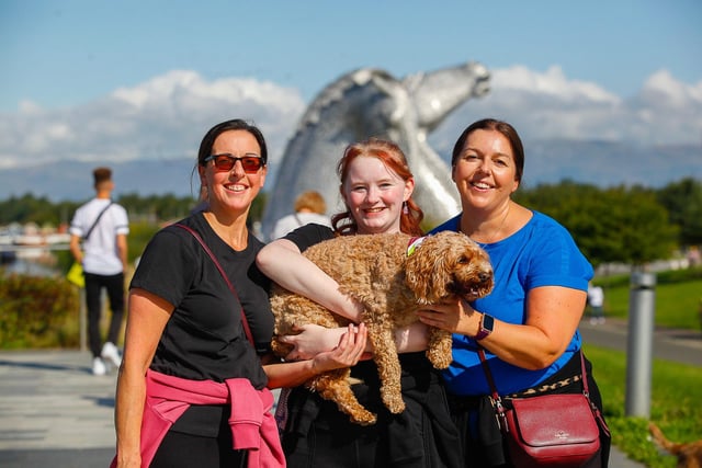 Lynne, Kelsie and Carol with Lexie the dog