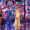 Hosts Alesha Dixon, Julia Sanina and Hannah Waddingham on stage (Photo by Dominic Lipinski/Getty Images)