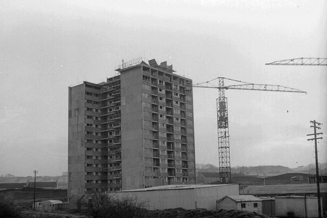 Multistorey flats being built at Oxgangs in Febraury 1963. They have since been demolished.