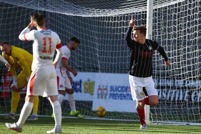 Watson peels away after heading the Bairns in front