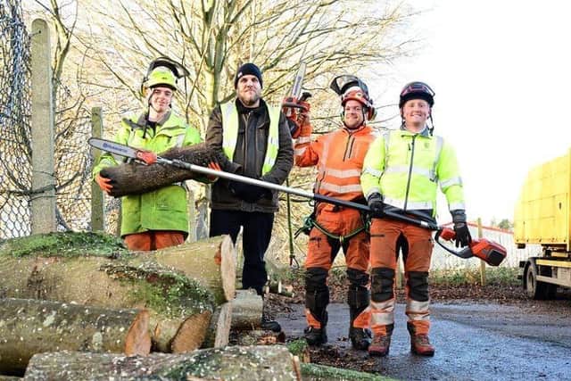 Arborist Ruben Allanson, Councillor Bryan Deakin and charge hand arborists Chris Brodie and Rory McBryde welcome the move away from petrol powered tools
(Picture: Submitted)